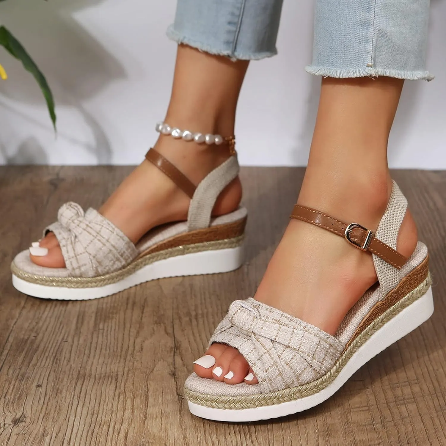 Dressy Sandals For Women 2025 Comfortable, Fashion Arch Support Orthopedic Wedge Summer Beach Walking Sandals Woman Casual Slip on Boho Beach Sandals Dress Outdoor Shoes