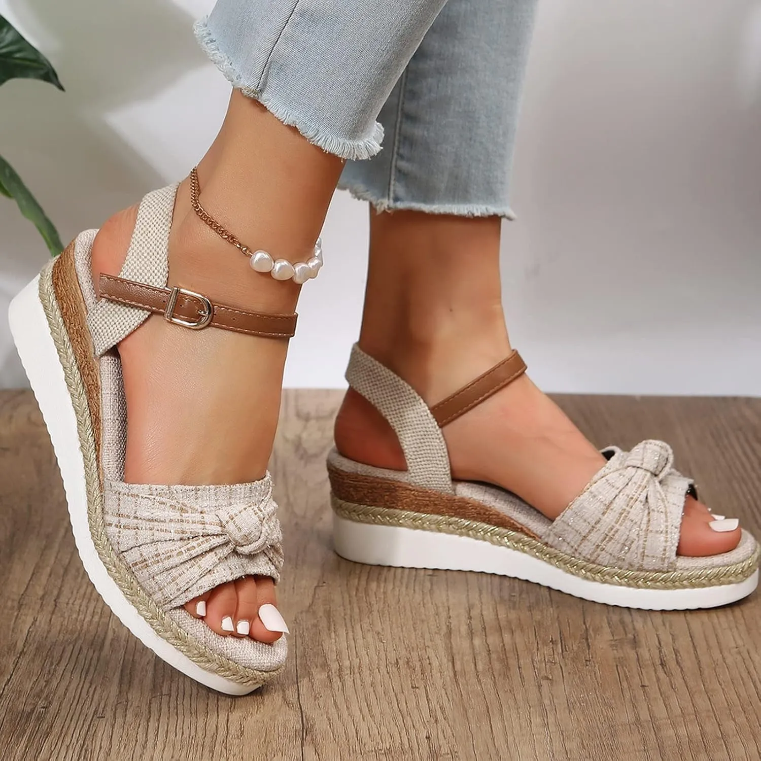 Dressy Sandals For Women 2025 Comfortable, Fashion Arch Support Orthopedic Wedge Summer Beach Walking Sandals Woman Casual Slip on Boho Beach Sandals Dress Outdoor Shoes