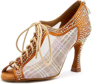 Elegant Latin Dance Sandals - Breathable Mesh Shoes for Ballroom Events (9CM/3.54")