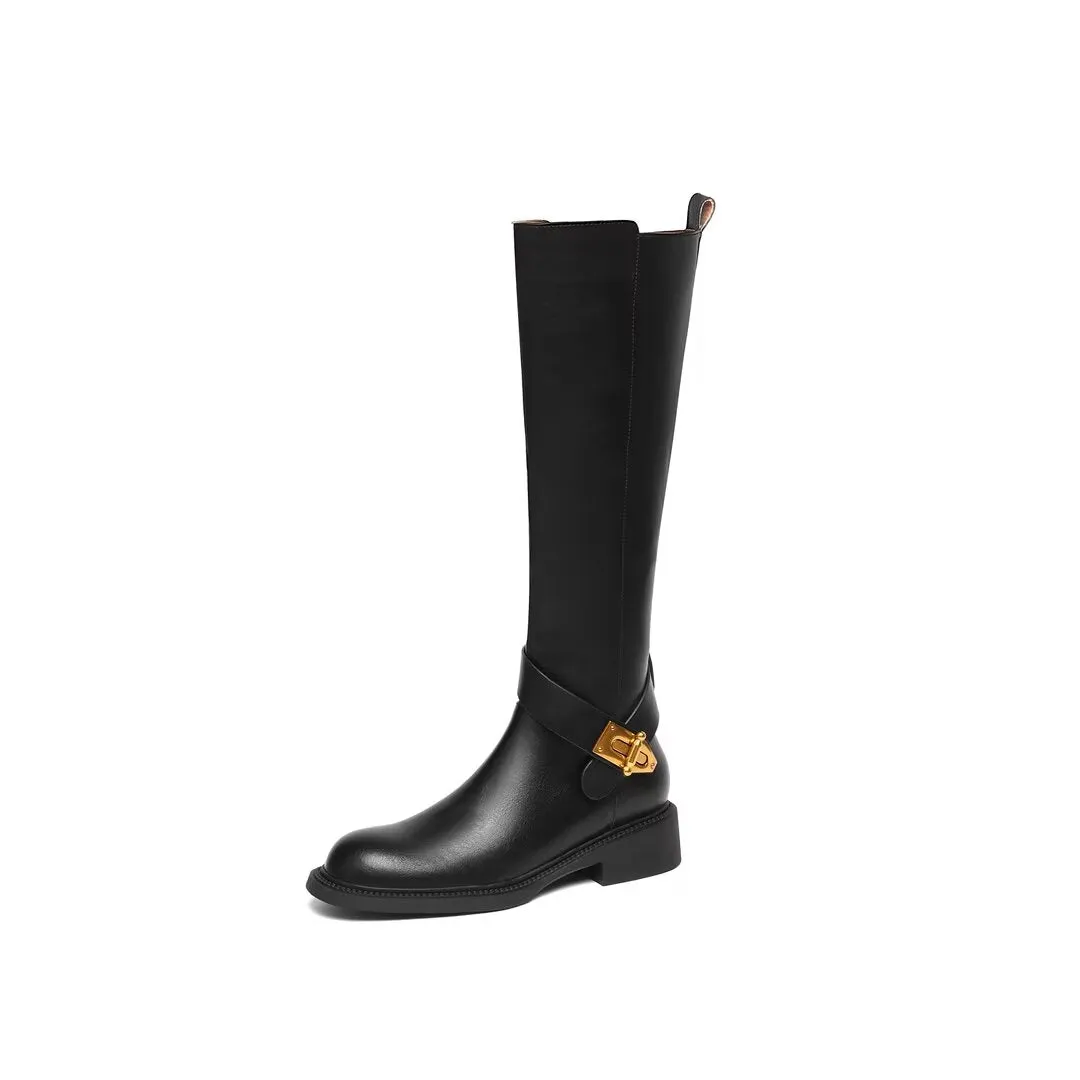 Elegant Long Zip-Up Leather Boots