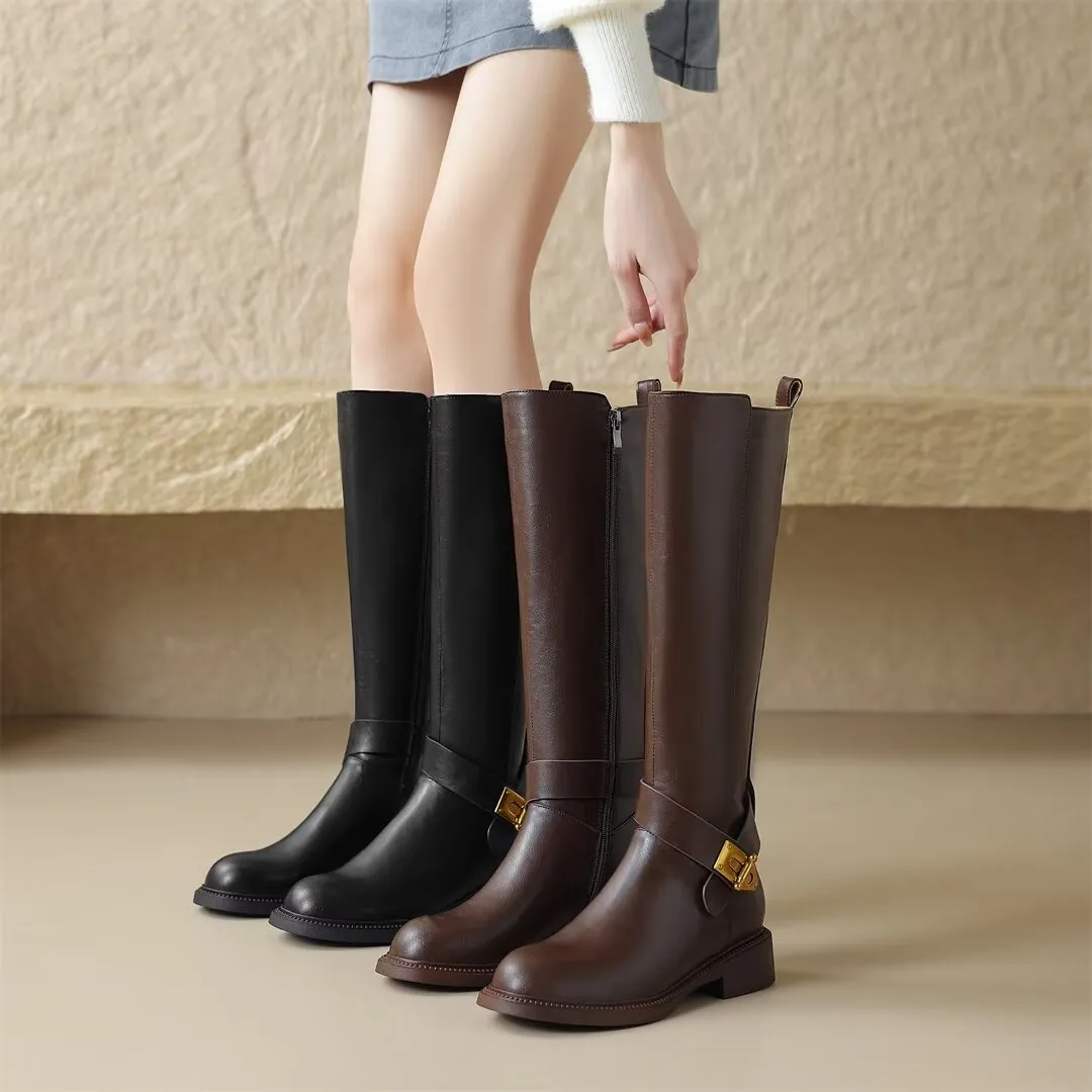 Elegant Long Zip-Up Leather Boots