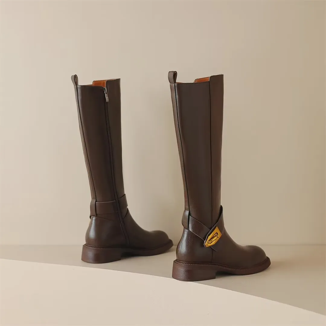 Elegant Long Zip-Up Leather Boots