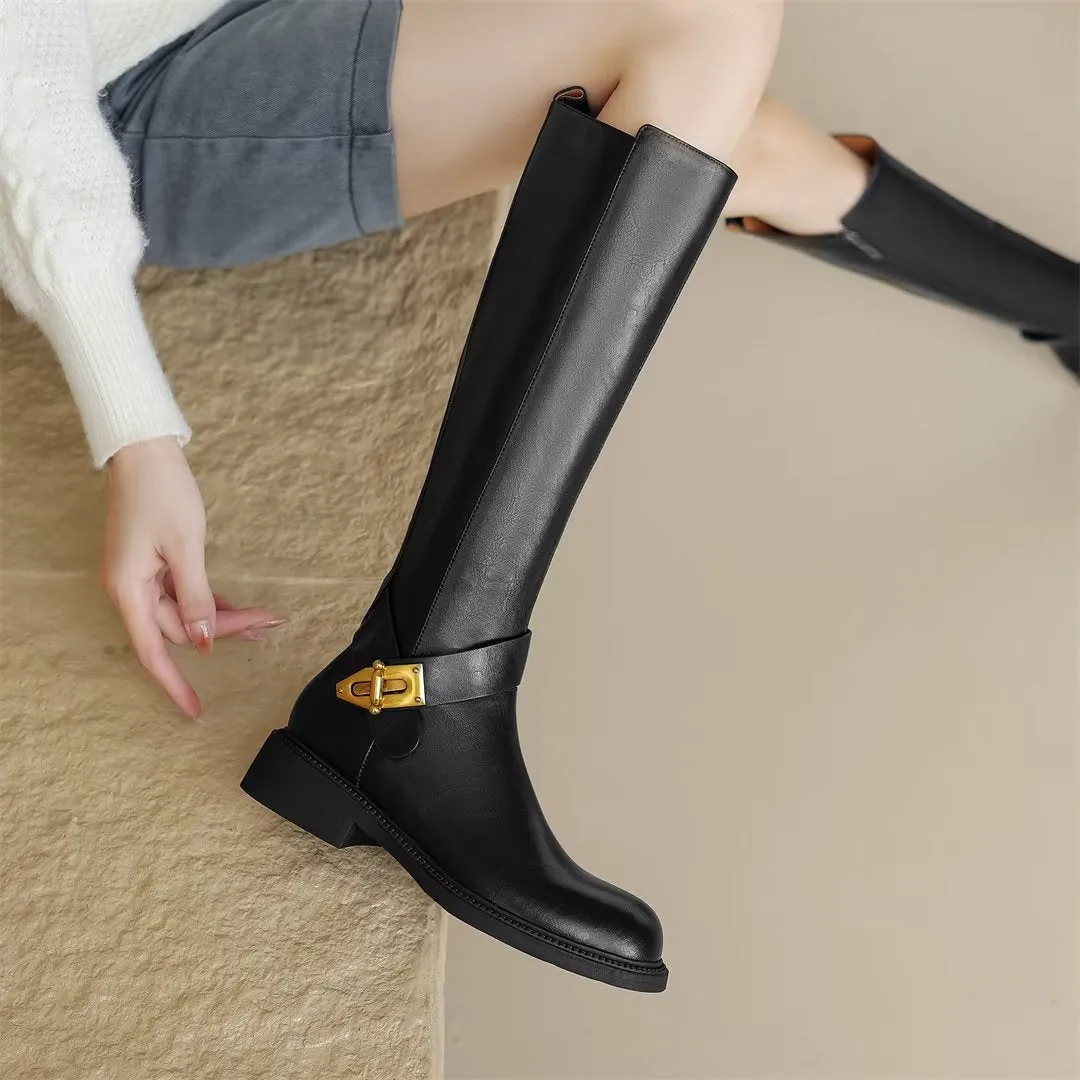 Elegant Long Zip-Up Leather Boots