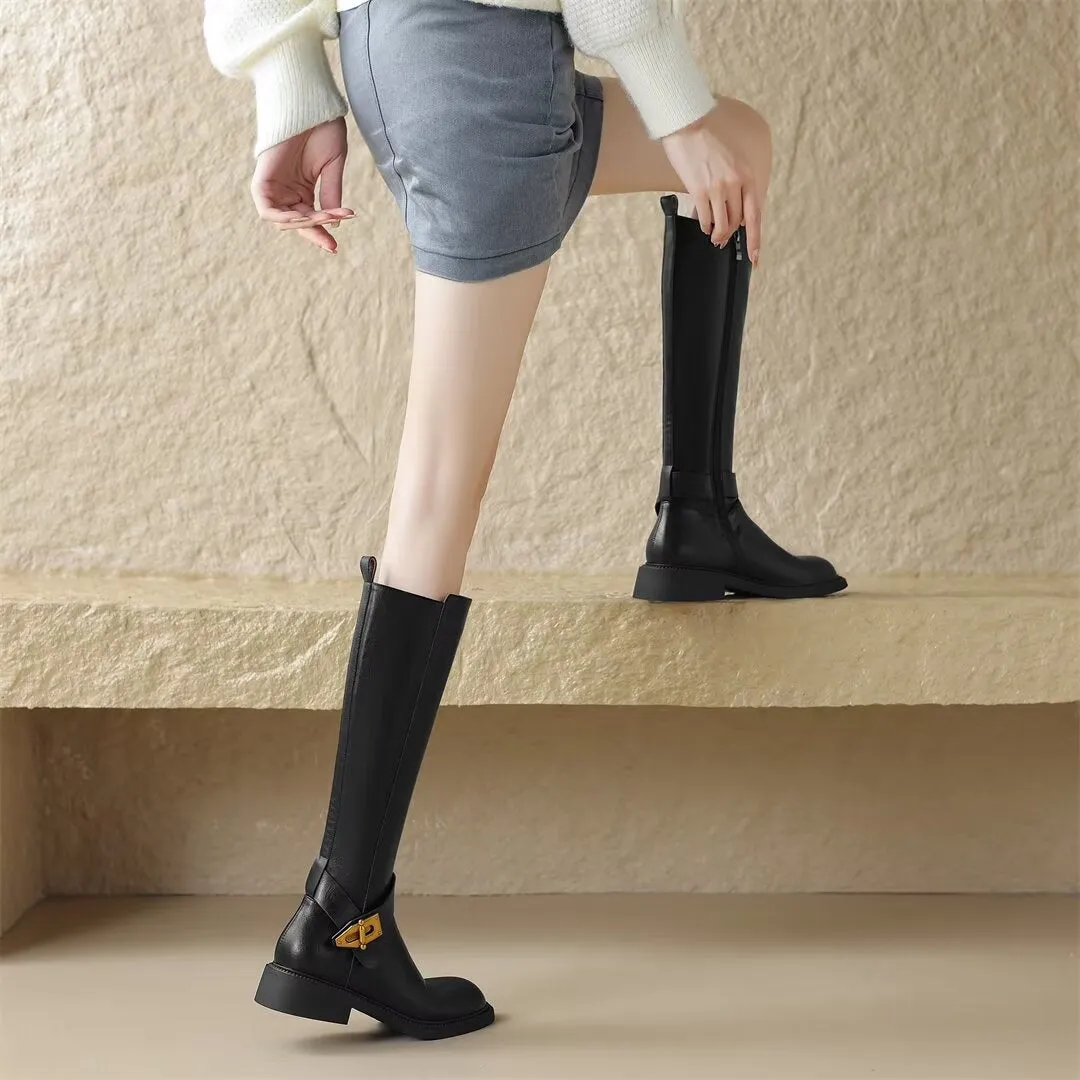 Elegant Long Zip-Up Leather Boots