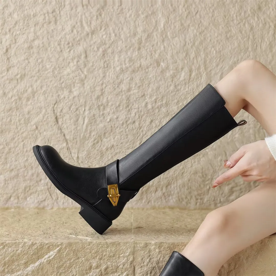 Elegant Long Zip-Up Leather Boots