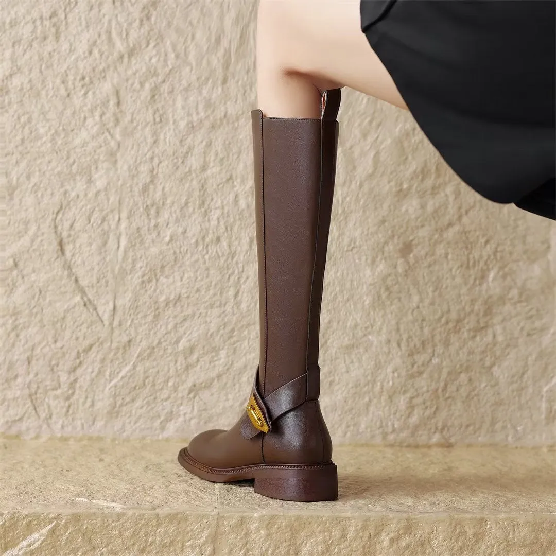 Elegant Long Zip-Up Leather Boots