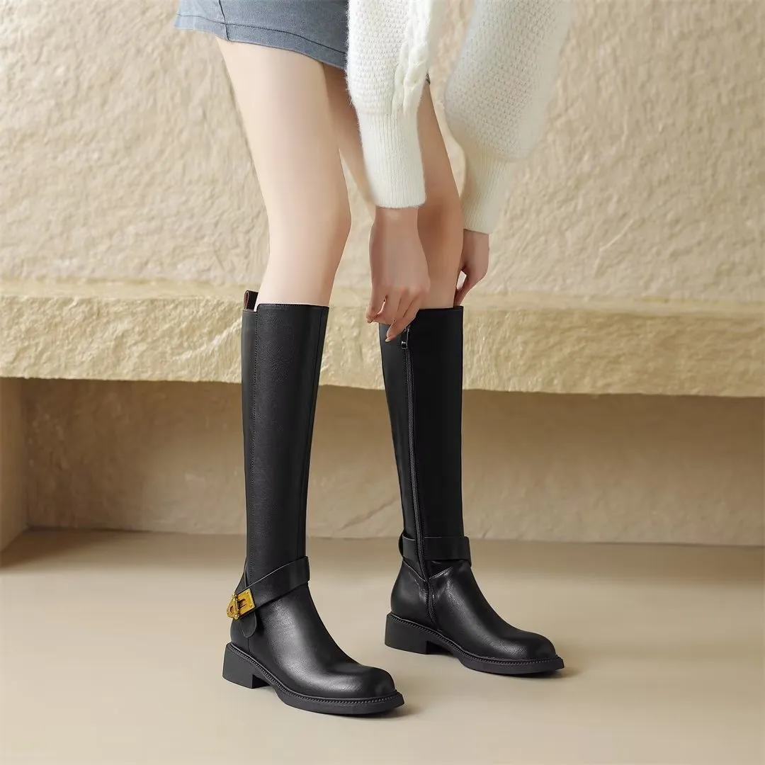 Elegant Long Zip-Up Leather Boots