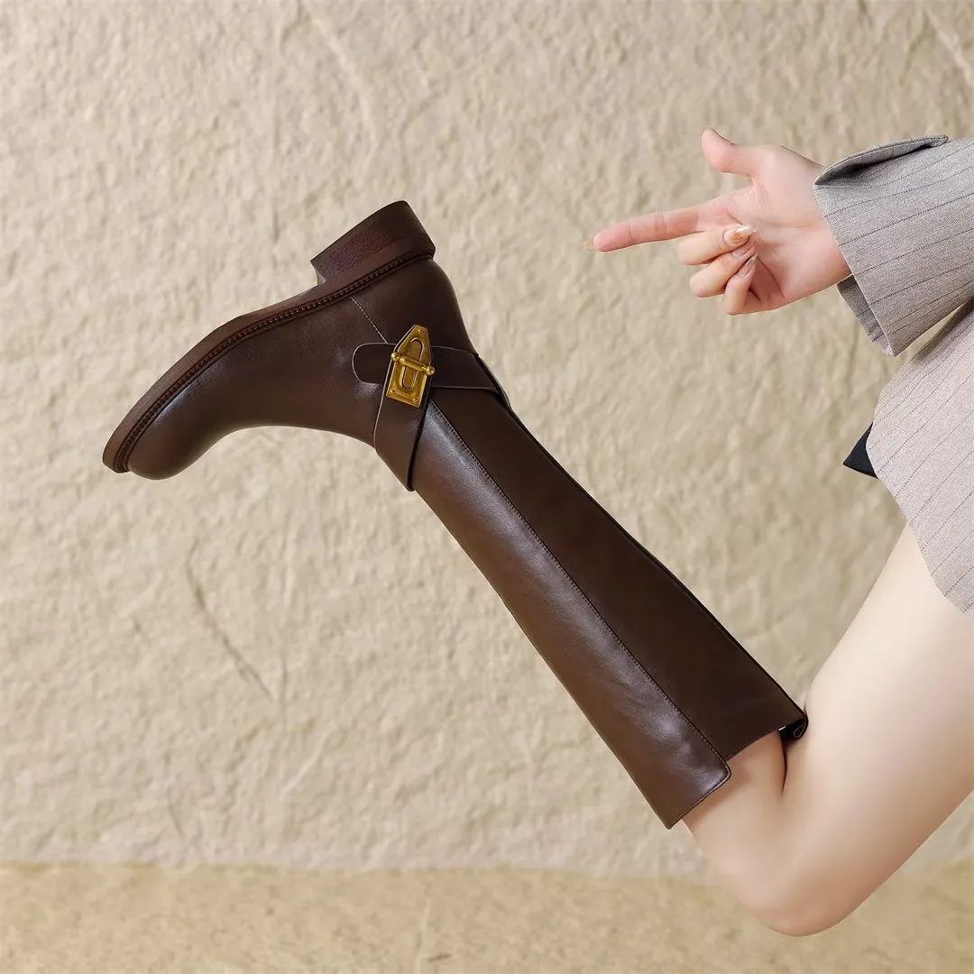 Elegant Long Zip-Up Leather Boots