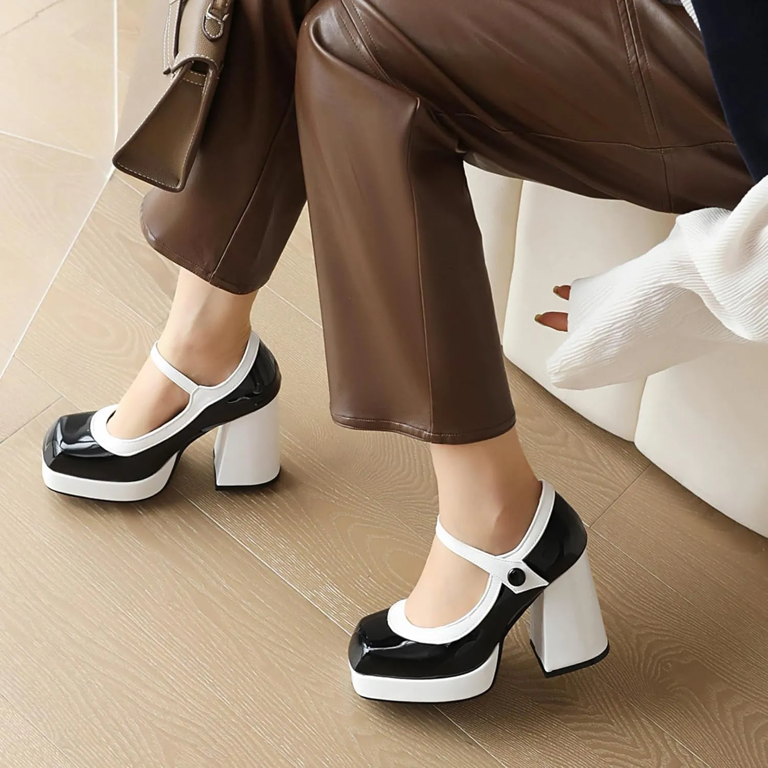 Elegant Patent Mixed Color Square Toe Women Pumps