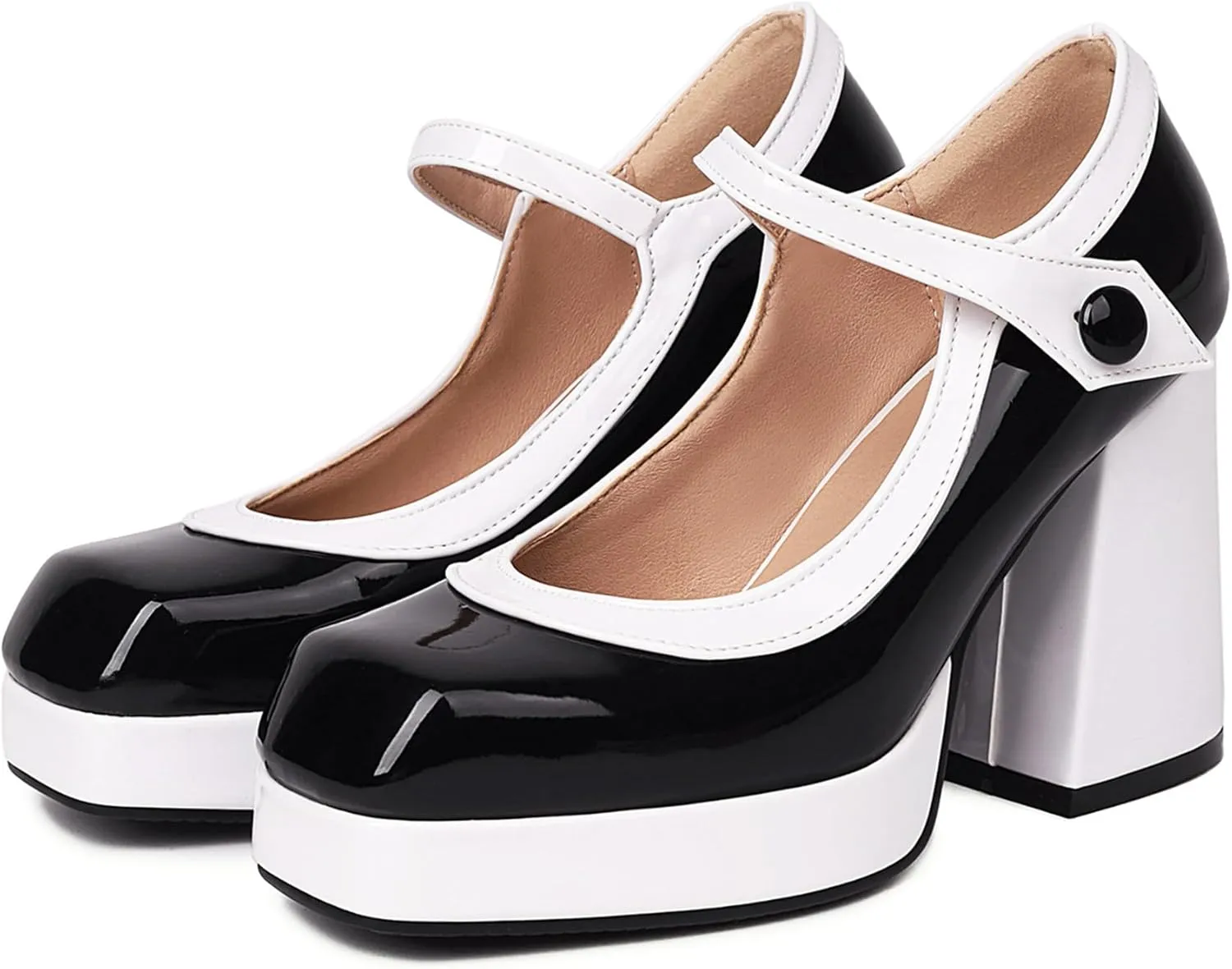 Elegant Patent Mixed Color Square Toe Women Pumps