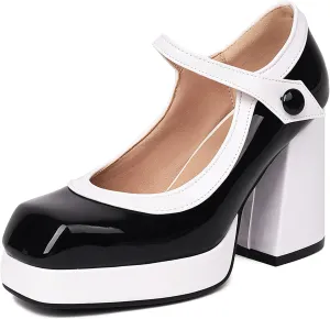 Elegant Patent Mixed Color Square Toe Women Pumps