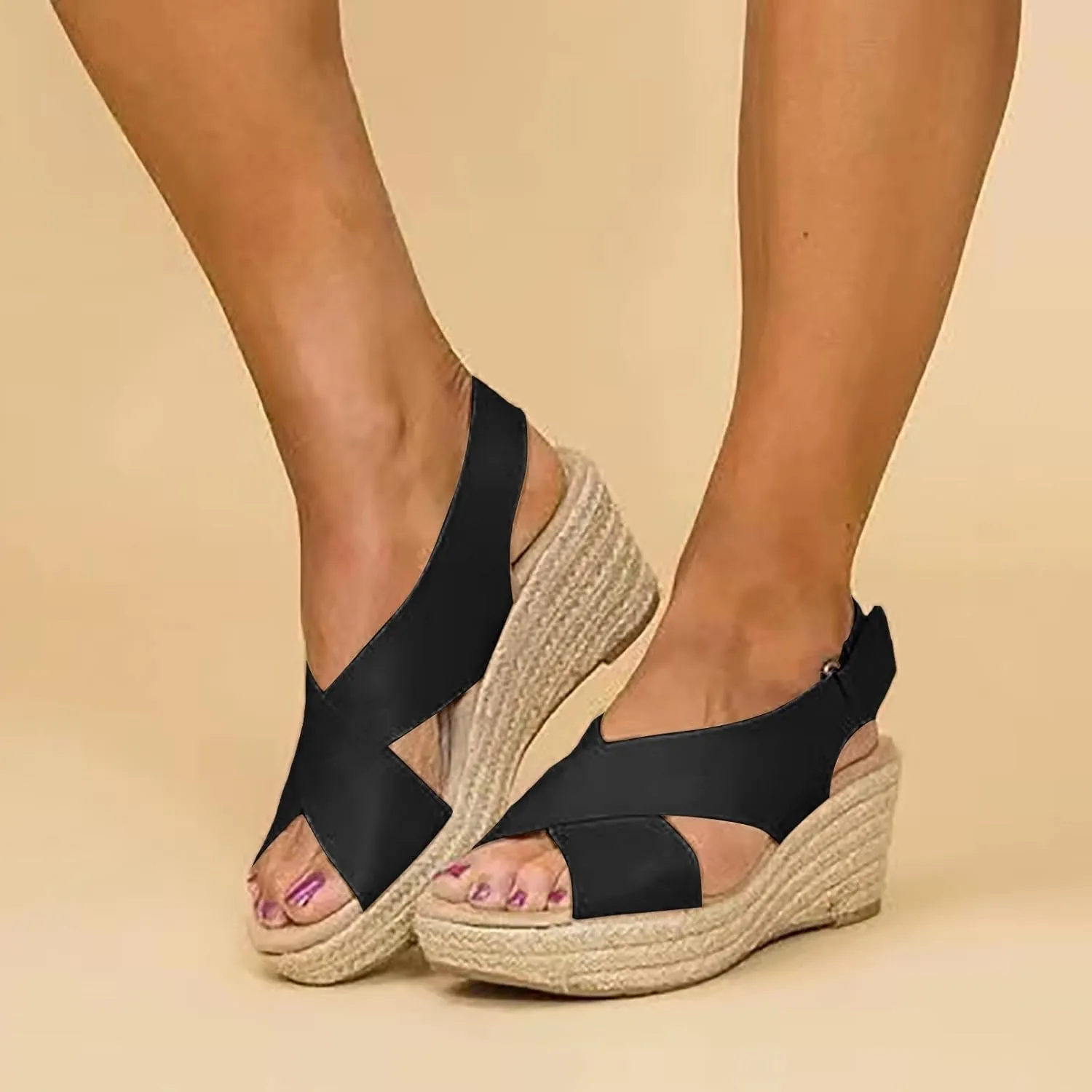 Espadrilles Rhinestone Wedges Sandals for Women,2025 Open Toe Comfortable Dressy Boho Beach Summer Ankle Strap Platform Shoes Travel Walking Party Dress Sandals