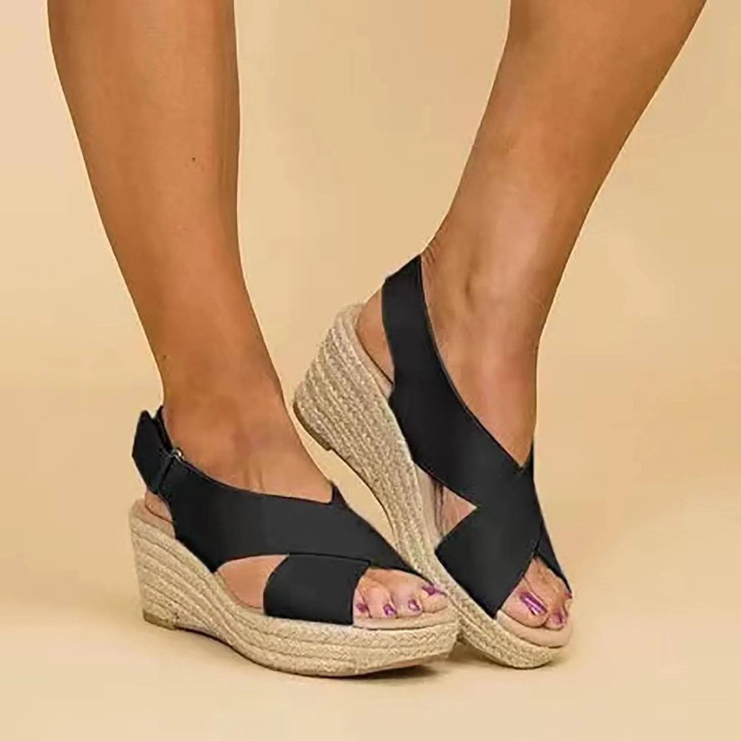Espadrilles Rhinestone Wedges Sandals for Women,2025 Open Toe Comfortable Dressy Boho Beach Summer Ankle Strap Platform Shoes Travel Walking Party Dress Sandals