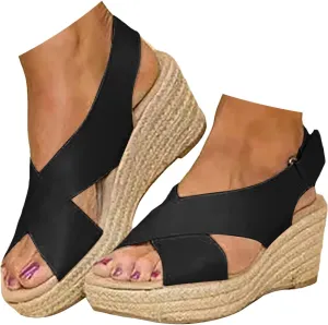 Espadrilles Rhinestone Wedges Sandals for Women,2025 Open Toe Comfortable Dressy Boho Beach Summer Ankle Strap Platform Shoes Travel Walking Party Dress Sandals