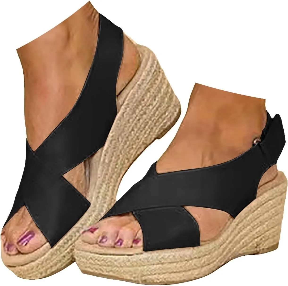 Espadrilles Rhinestone Wedges Sandals for Women,2025 Open Toe Comfortable Dressy Boho Beach Summer Ankle Strap Platform Shoes Travel Walking Party Dress Sandals