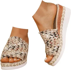 Espadrilles Wedge Sandals for Women 2025,Fashion Comfortable Wide Width Walking Dress Chunky Wedge Shoes,Orthopedic Woven Open Toe Casual Slip On Sandals for Beach Vacation