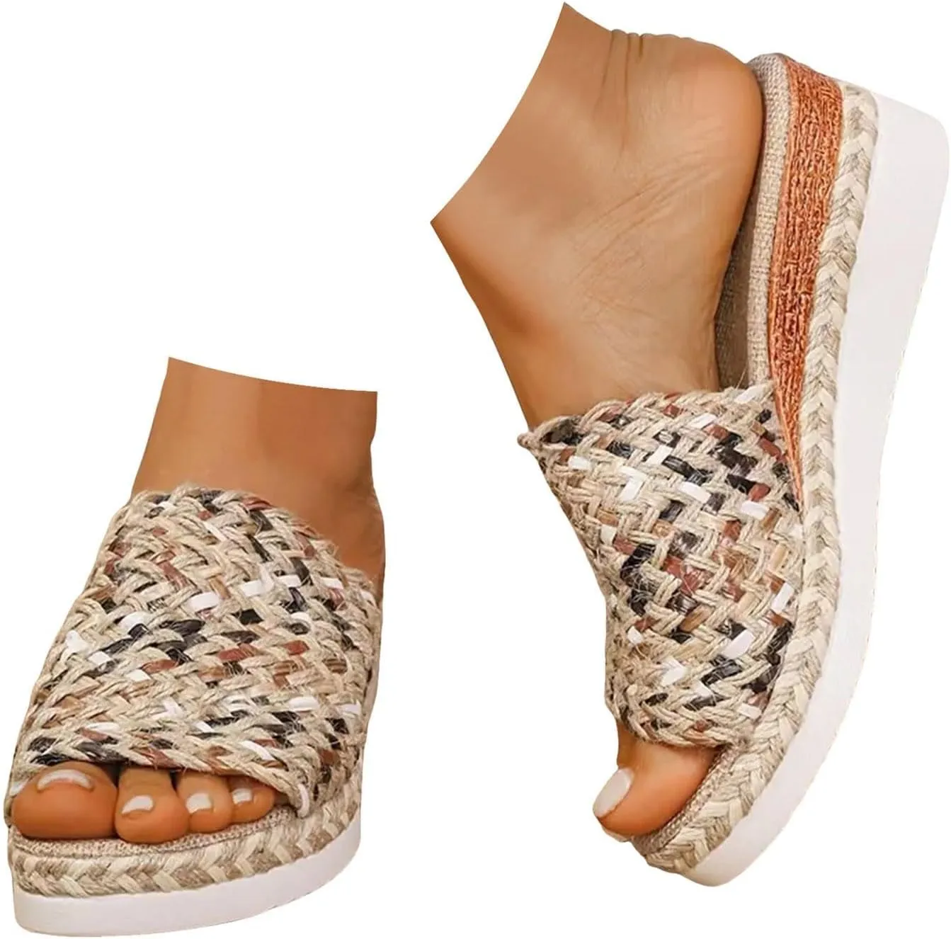 Espadrilles Wedge Sandals for Women 2025,Fashion Comfortable Wide Width Walking Dress Chunky Wedge Shoes,Orthopedic Woven Open Toe Casual Slip On Sandals for Beach Vacation