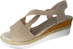Espadrilles Wedge Sandals for Women,2025 Summer Open Toe Hollow Out Platform Slip on Espadrilles Wedges Sandals Boho Comfortable Casual Strappy Slip on Wedges Shoes