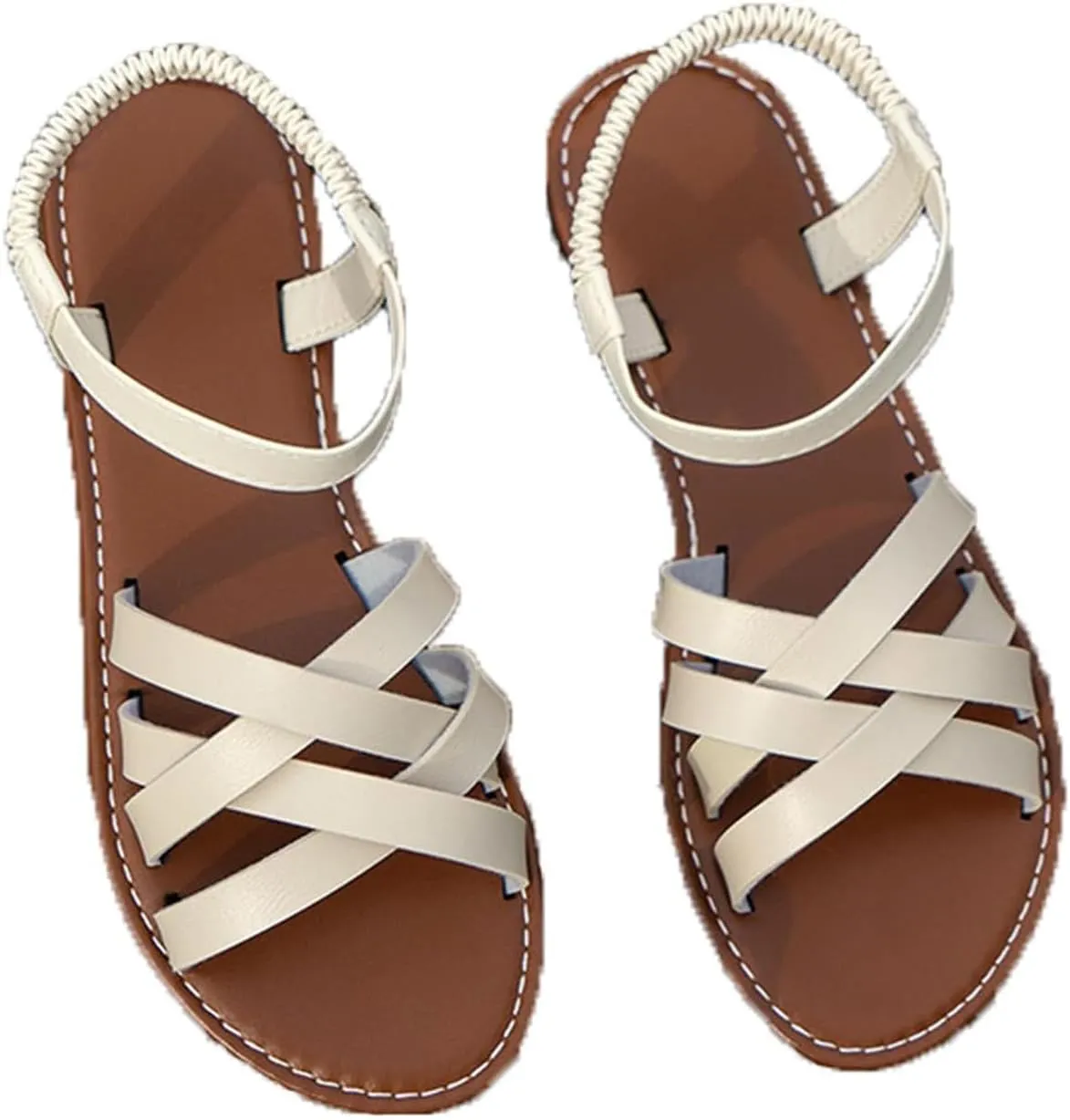 Flat Sandals for Women Open Toe Cross Strap Summer Dressy Sandals, Comfortable Ankle Strap Slip On Flat Sandal Beach Outdoor Walking Shoes All Day Comfort