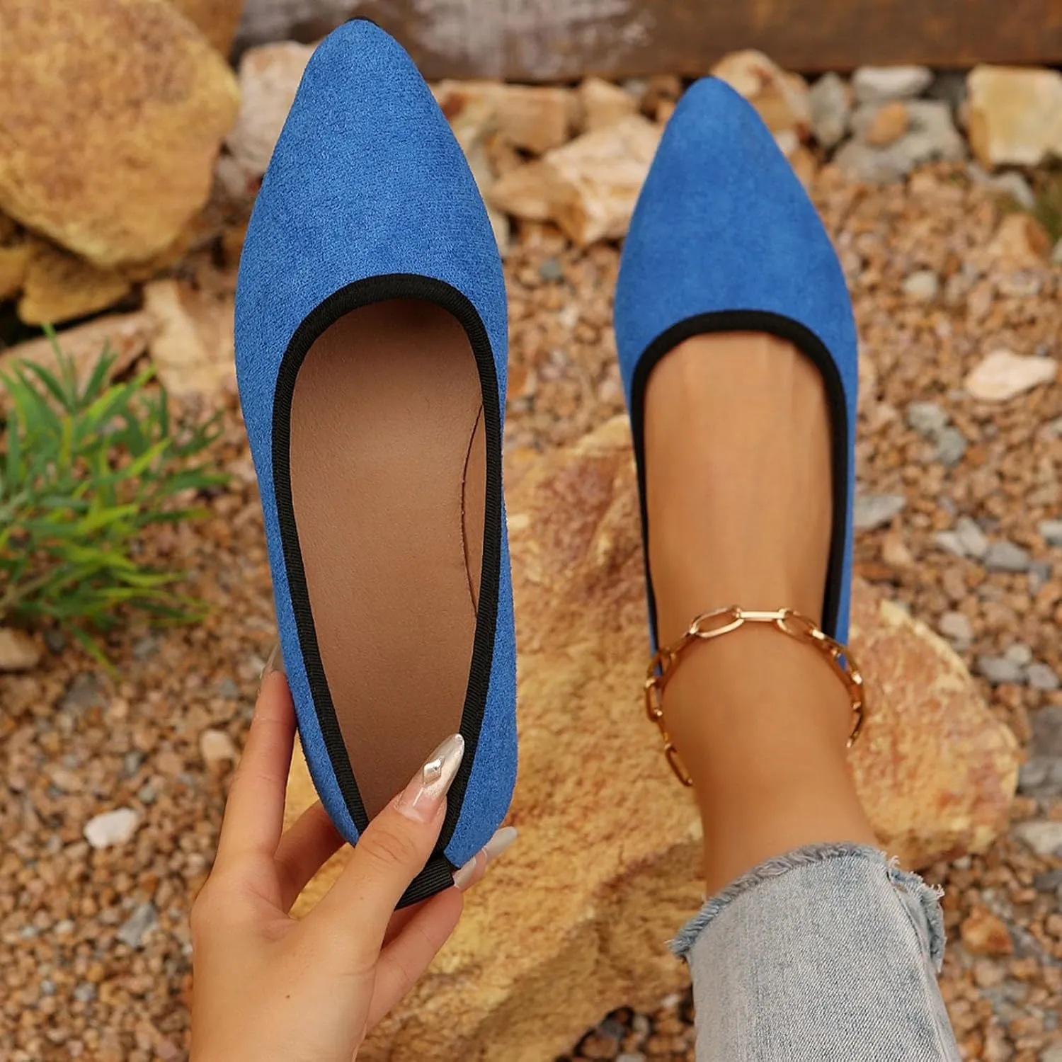 Flats for Women Pointed Toe Slip On Shoes Comfortable Flat Shoes Suede Ballet Flats Dress Shoe