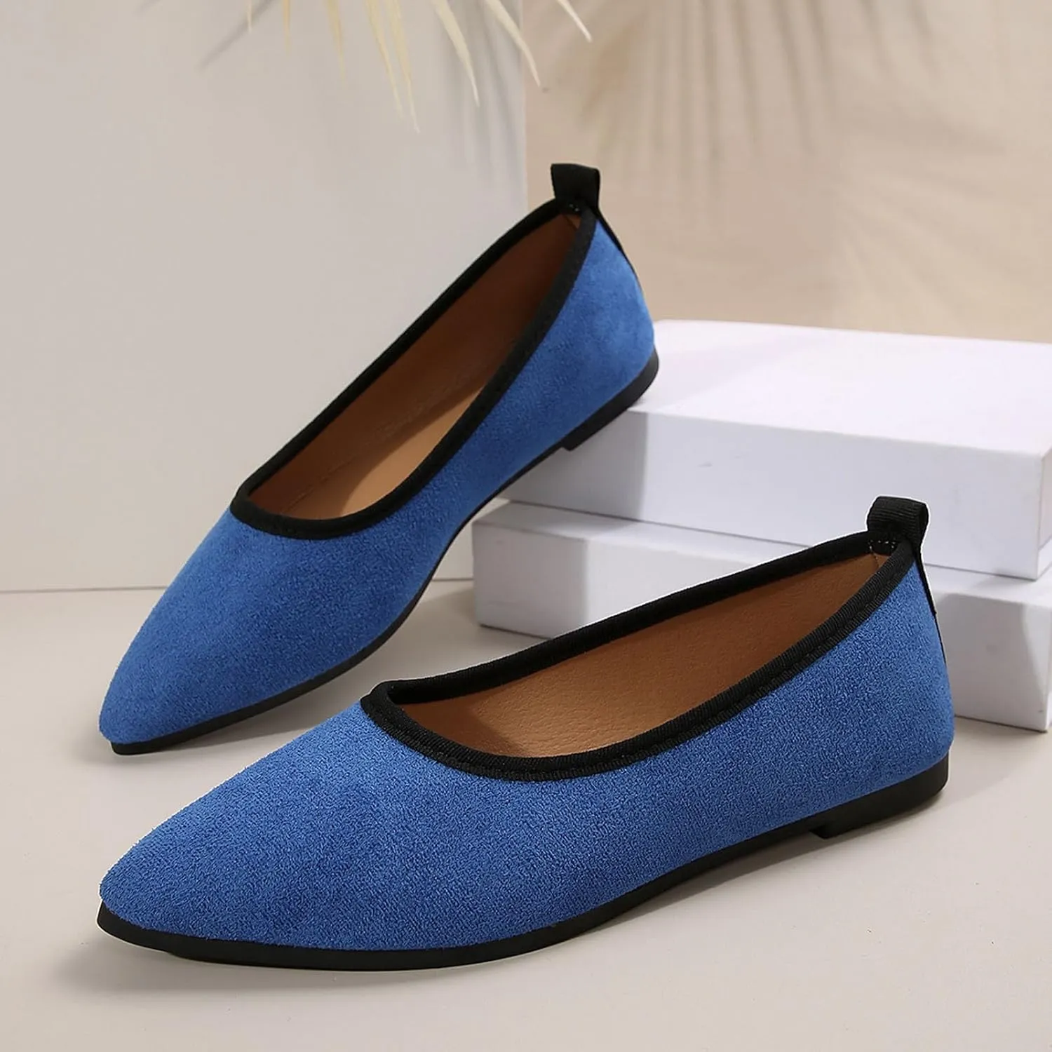 Flats for Women Pointed Toe Slip On Shoes Comfortable Flat Shoes Suede Ballet Flats Dress Shoe