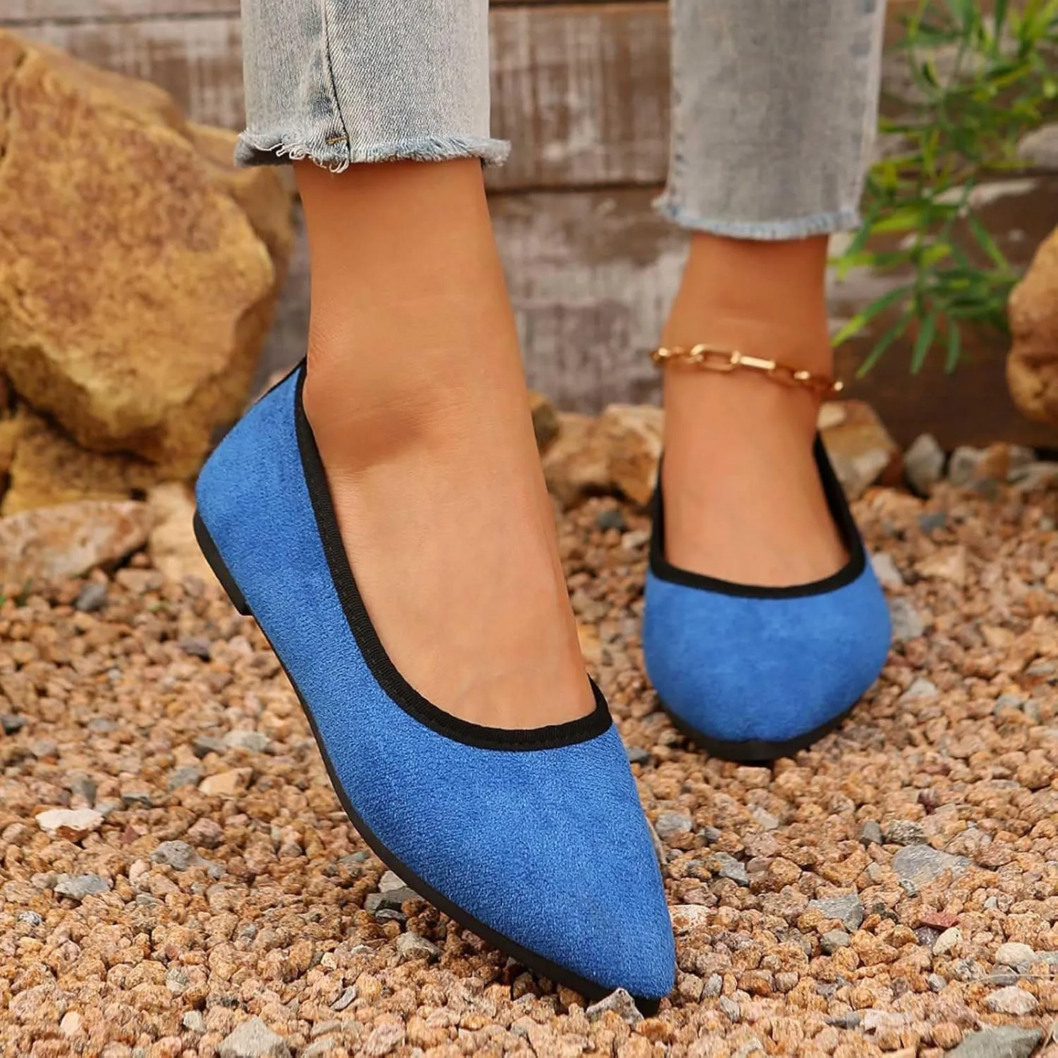 Flats for Women Pointed Toe Slip On Shoes Comfortable Flat Shoes Suede Ballet Flats Dress Shoe