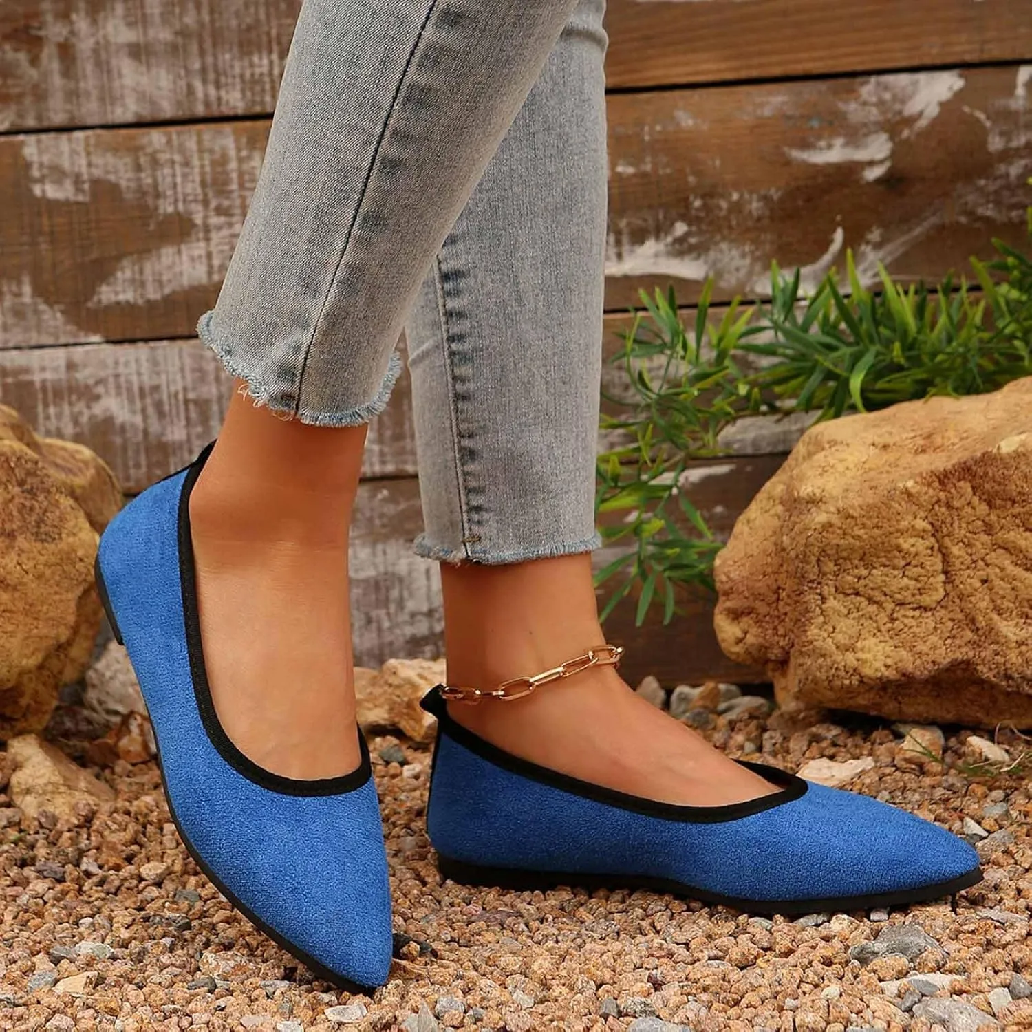 Flats for Women Pointed Toe Slip On Shoes Comfortable Flat Shoes Suede Ballet Flats Dress Shoe