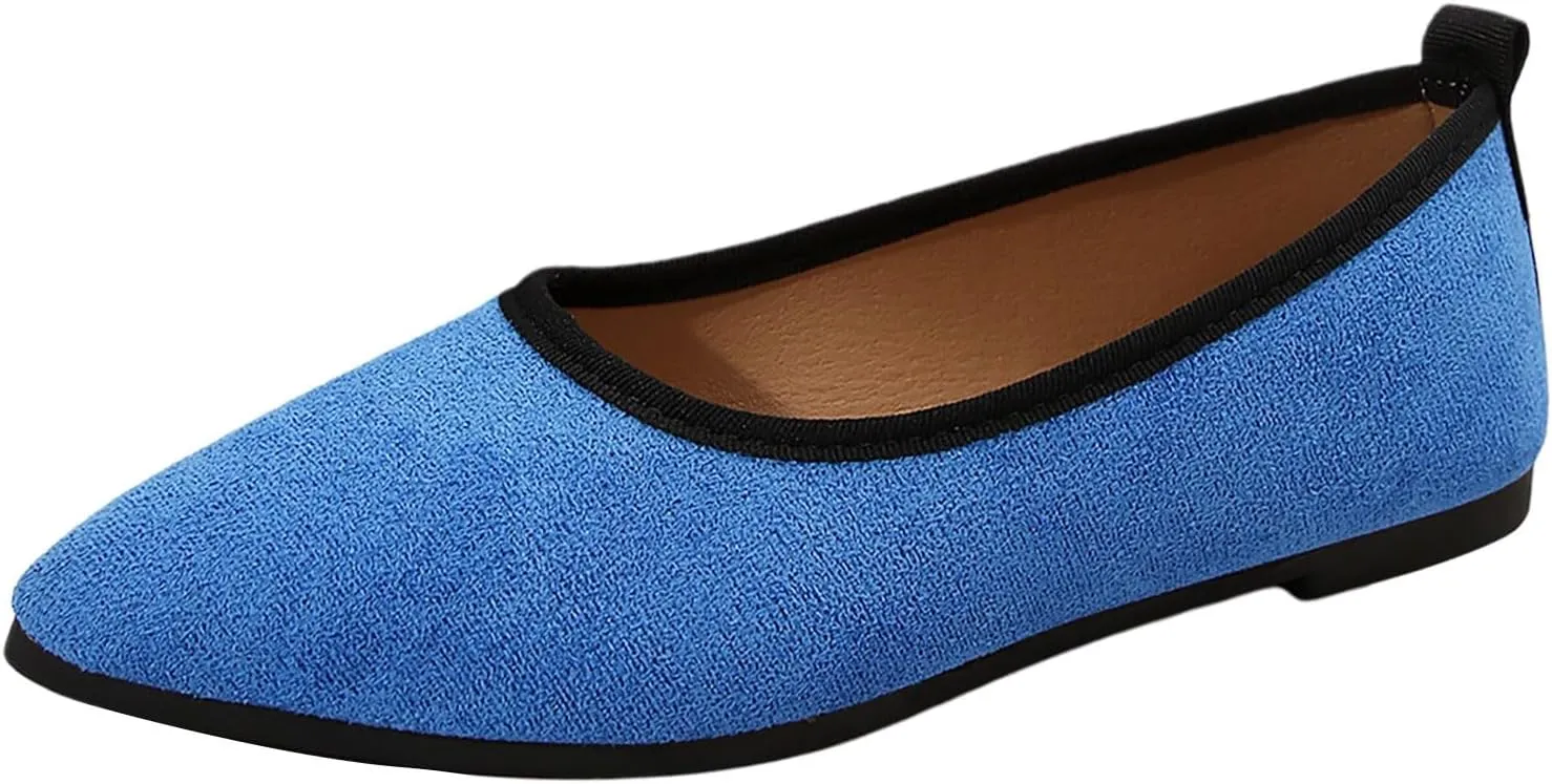 Flats for Women Pointed Toe Slip On Shoes Comfortable Flat Shoes Suede Ballet Flats Dress Shoe