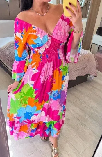 Floral Print Ruffle Hem Maxi Dress