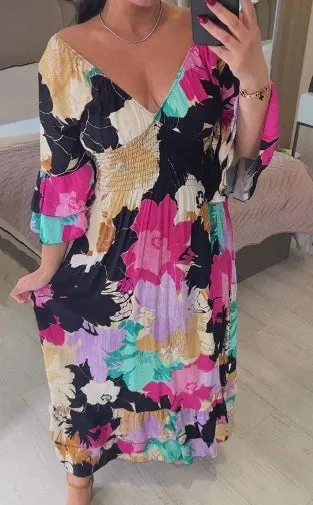 Floral Print Ruffle Hem Maxi Dress