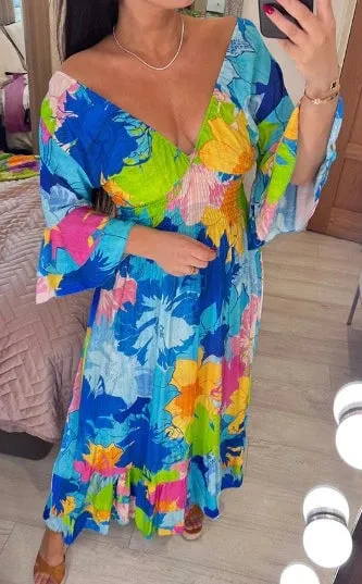 Floral Print Ruffle Hem Maxi Dress