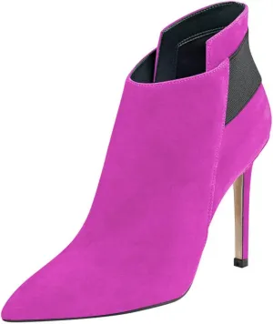 FSJ Women Elegant Pointed Toe Ankle Boots High Heels Faux Suede Elastic Slip On Shoes Size 4-15 US