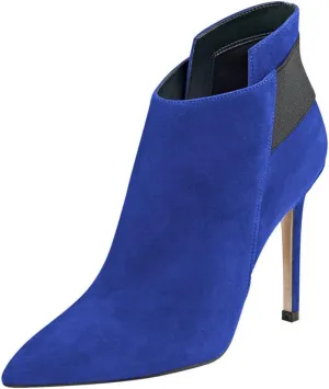 FSJ Women Elegant Pointed Toe Ankle Boots High Heels Faux Suede Elastic Slip On Shoes Size 4-15 US