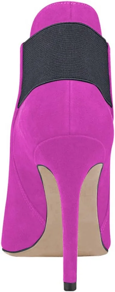 FSJ Women Elegant Pointed Toe Ankle Boots High Heels Faux Suede Elastic Slip On Shoes Size 4-15 US