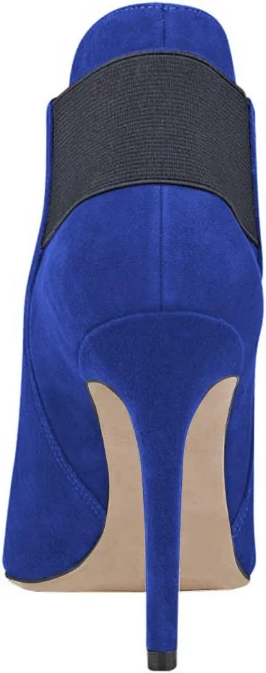 FSJ Women Elegant Pointed Toe Ankle Boots High Heels Faux Suede Elastic Slip On Shoes Size 4-15 US