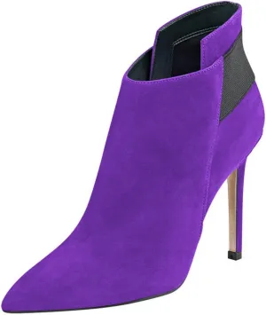 FSJ Women Elegant Pointed Toe Ankle Boots High Heels Faux Suede Elastic Slip On Shoes Size 4-15 US