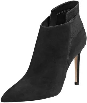 FSJ Women Elegant Pointed Toe Ankle Boots High Heels Faux Suede Elastic Slip On Shoes Size 4-15 US
