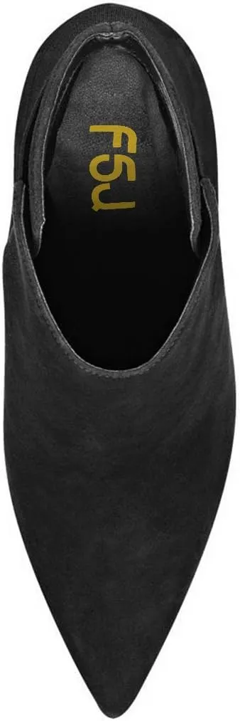 FSJ Women Elegant Pointed Toe Ankle Boots High Heels Faux Suede Elastic Slip On Shoes Size 4-15 US