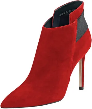 FSJ Women Elegant Pointed Toe Ankle Boots High Heels Faux Suede Elastic Slip On Shoes Size 4-15 US