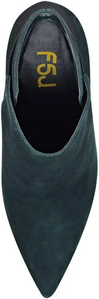 FSJ Women Elegant Pointed Toe Ankle Boots High Heels Faux Suede Elastic Slip On Shoes Size 4-15 US