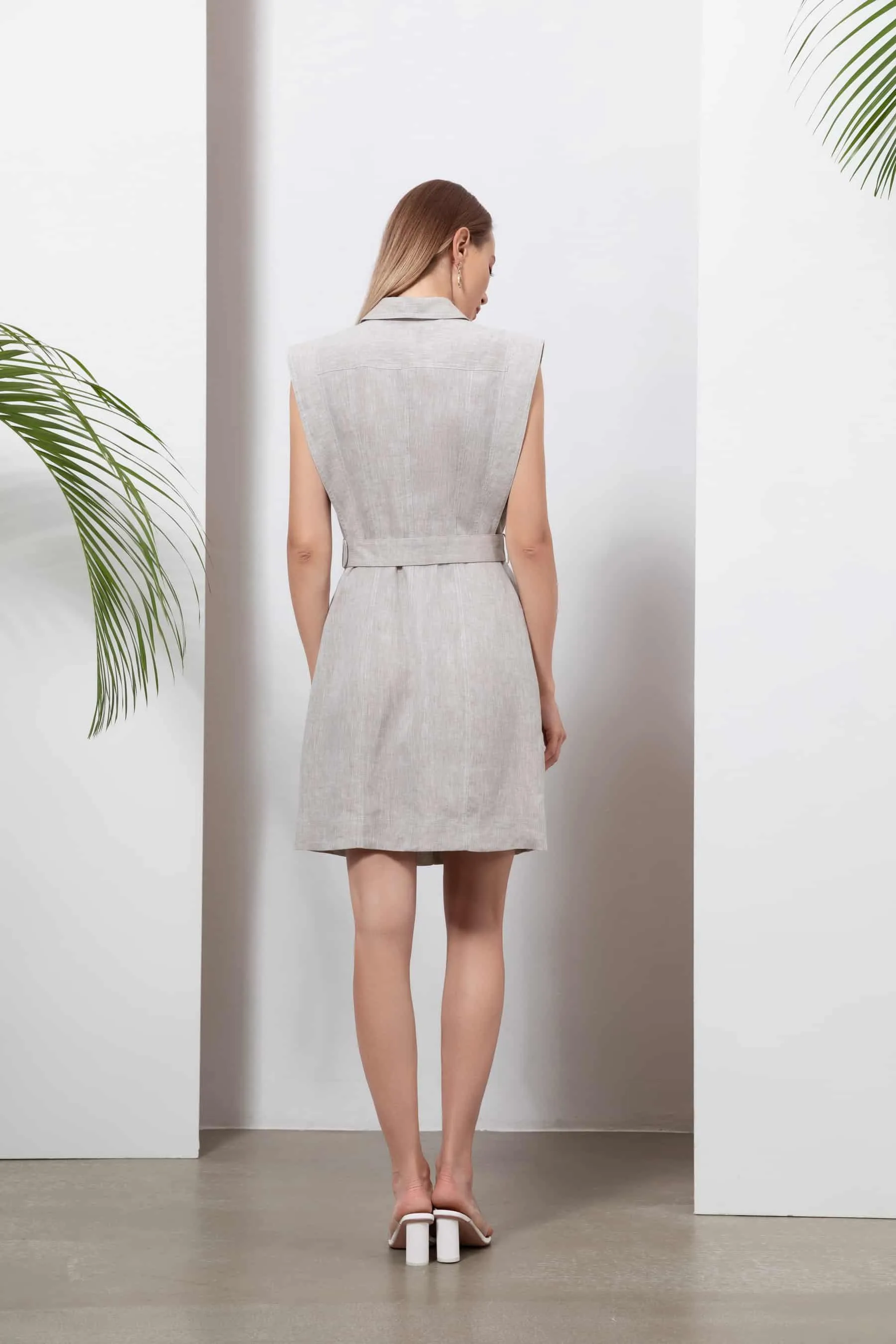 GDS Georgette Belted Linen Dress | French Oak
