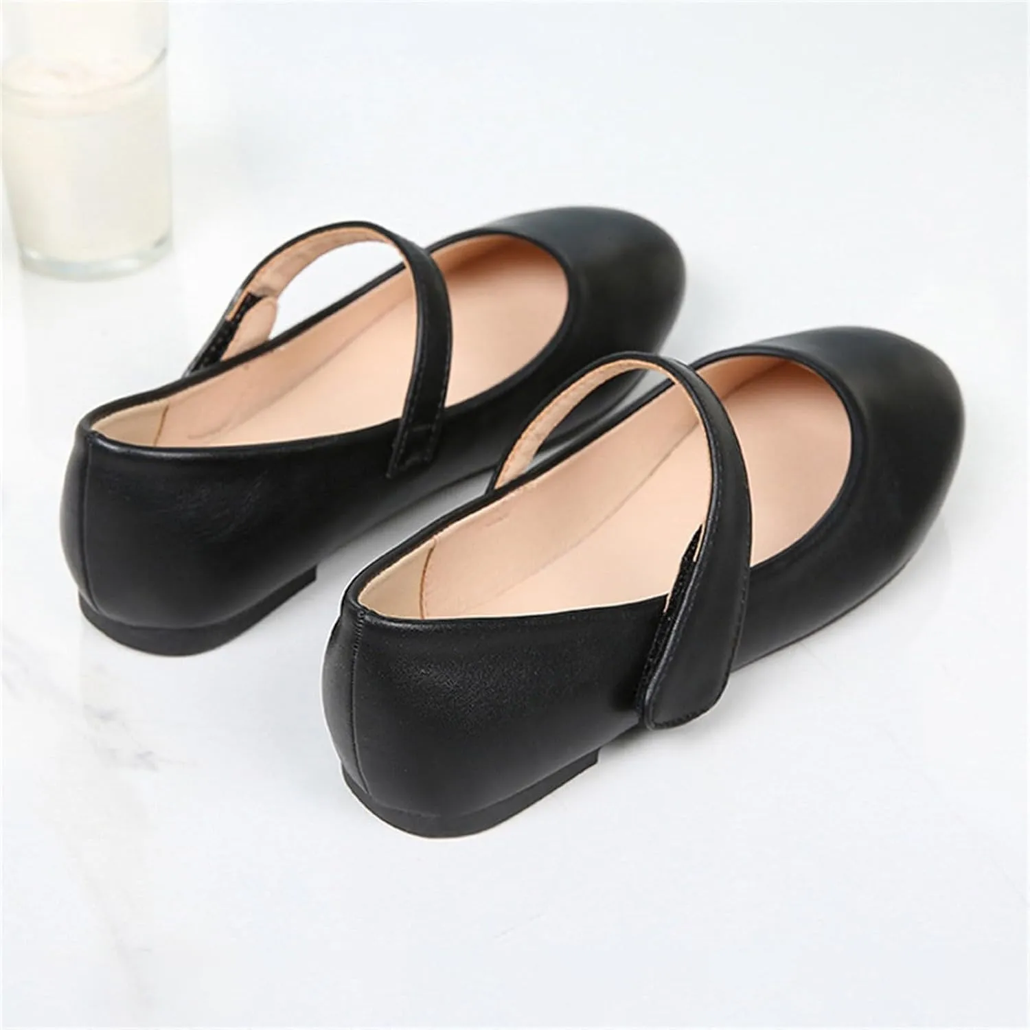 Girls Closed Toe Mary Jane Flat Big Kids School niform Dress Shoes Low Heel Princess Hook and Loop Formal Shoes