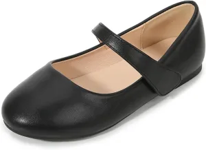 Girls Closed Toe Mary Jane Flat Big Kids School niform Dress Shoes Low Heel Princess Hook and Loop Formal Shoes