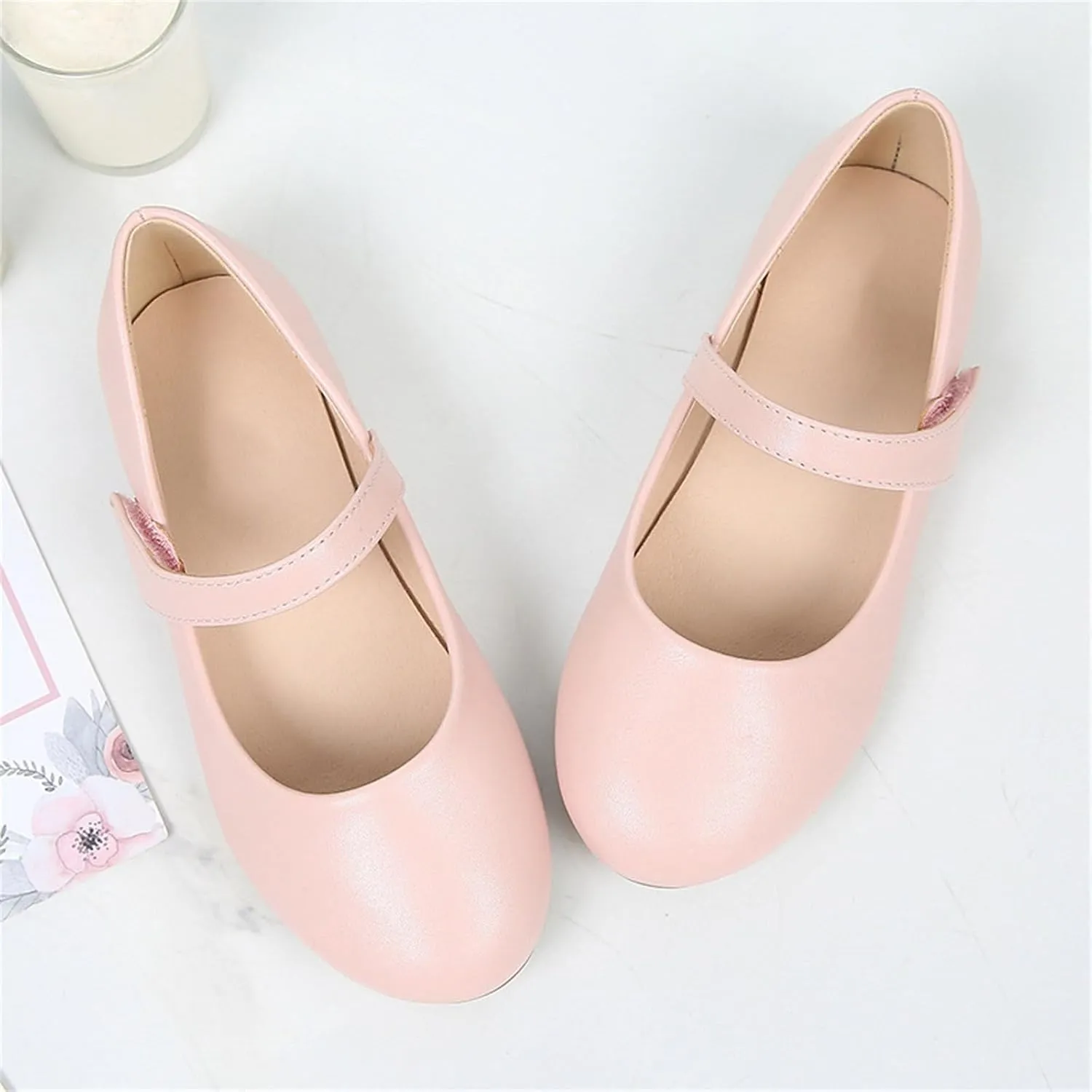 Girls Closed Toe Mary Jane Flat Big Kids School niform Dress Shoes Low Heel Princess Hook and Loop Formal Shoes