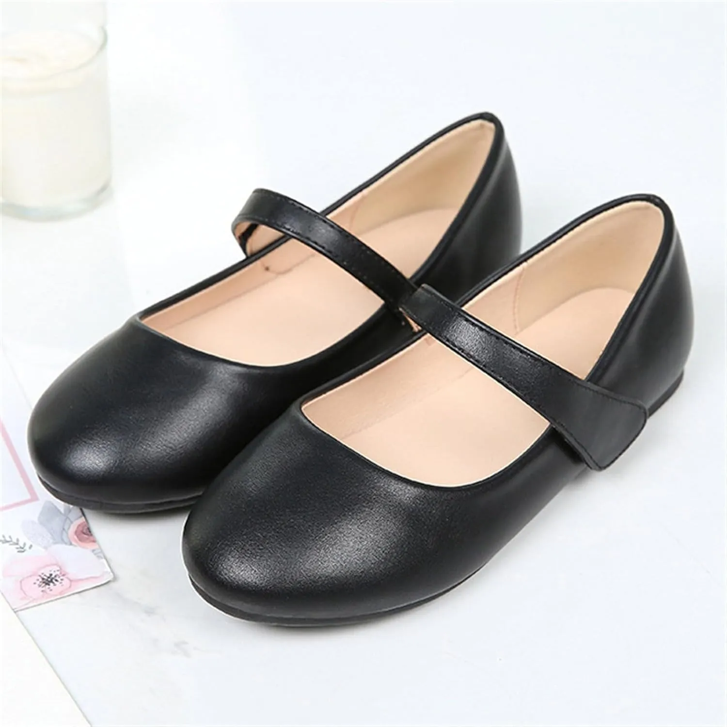 Girls Closed Toe Mary Jane Flat Big Kids School niform Dress Shoes Low Heel Princess Hook and Loop Formal Shoes
