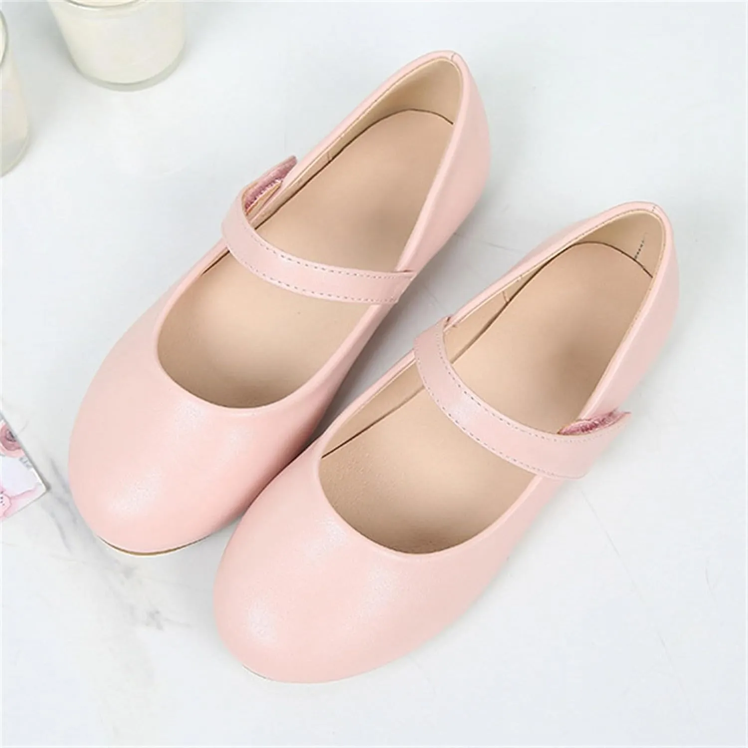 Girls Closed Toe Mary Jane Flat Big Kids School niform Dress Shoes Low Heel Princess Hook and Loop Formal Shoes