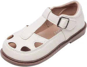 Girls Flat Sandals Leather Soft Closed Toe Princess Shoes Summer Dress Shoes Beach Holiday (Toddler/Little Kid/Big Kids) (White, 3 Big Kids)