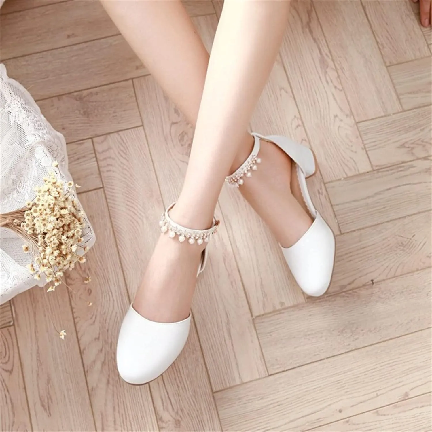 Girls Mary Jane Dress Shoes Pumps Low Heels Flower Party High School Prom Sandals Grils Closed Toe Sandals for Girls