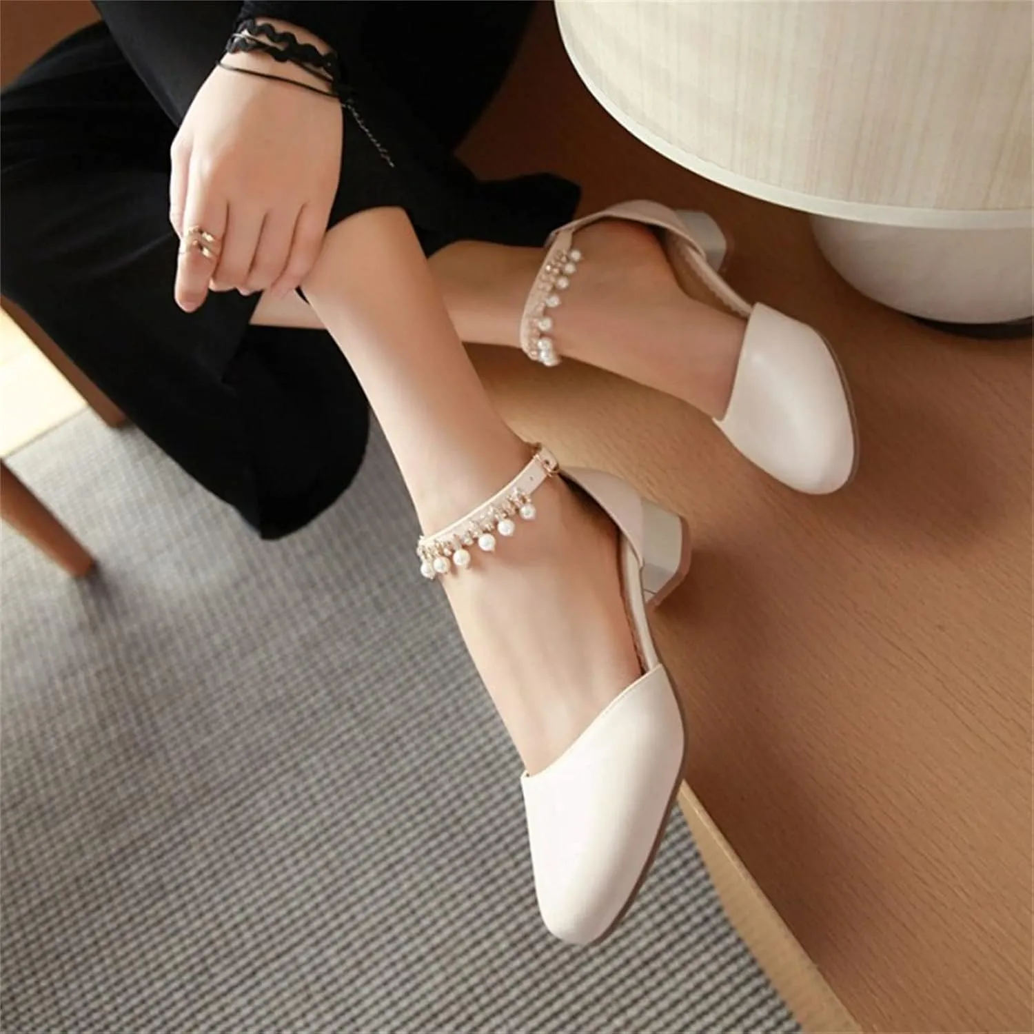Girls Mary Jane Dress Shoes Pumps Low Heels Flower Party High School Prom Sandals Grils Closed Toe Sandals for Girls