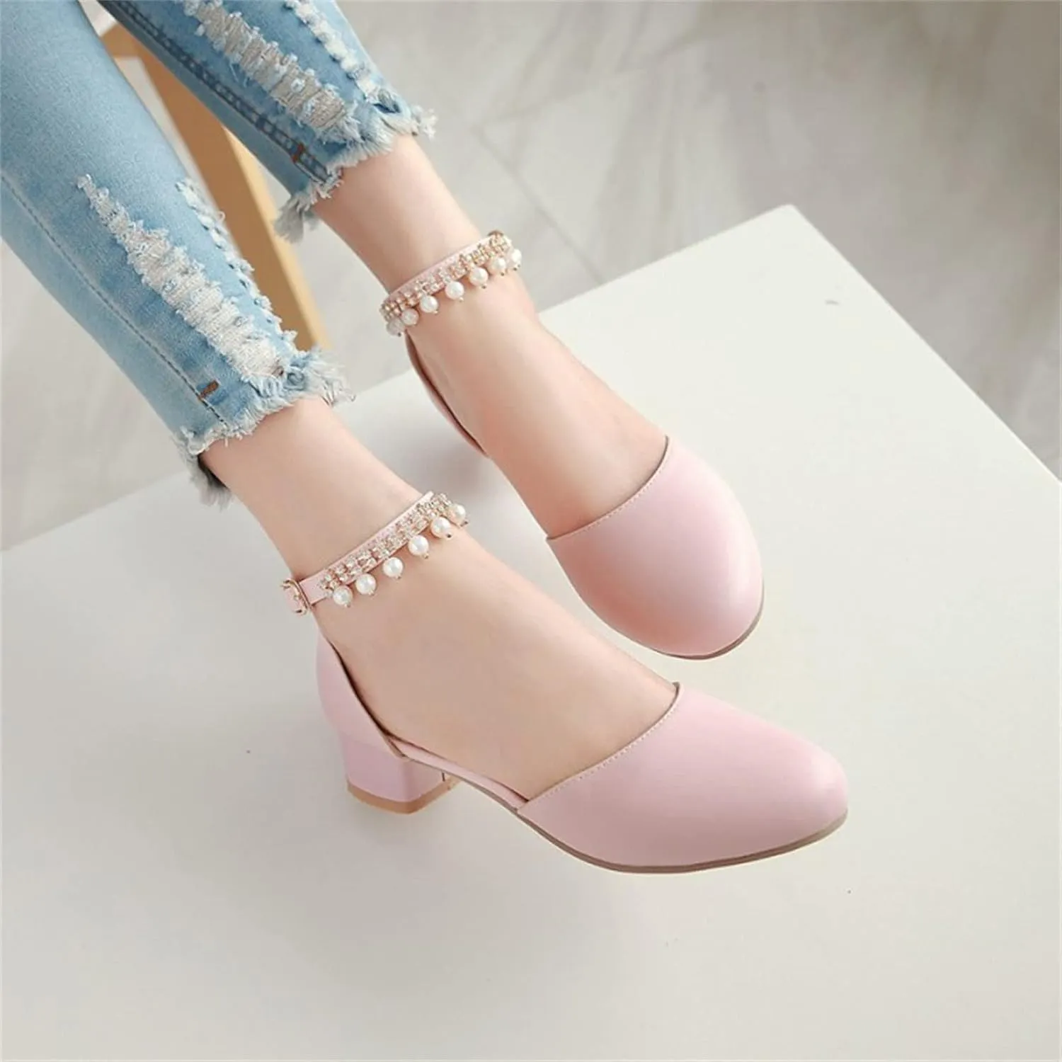 Girls Mary Jane Dress Shoes Pumps Low Heels Flower Party High School Prom Sandals Party Wedding Shoes